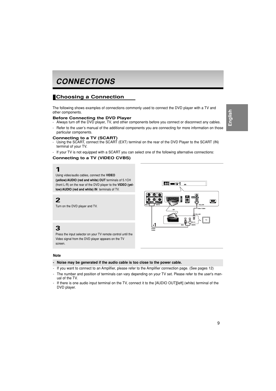 Connections, English, Choosing a connection | Samsung DVD-1080PK User Manual | Page 9 / 156