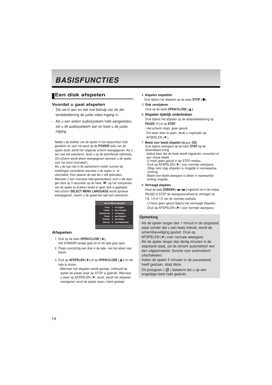 Basisfuncties, Een disk afspelen | Samsung DVD-1080PK User Manual | Page 90 / 156