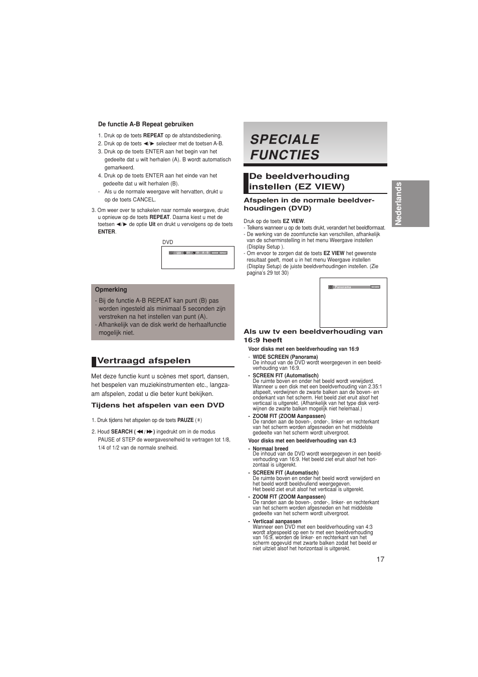 Speciale, Speciale functies functies, Nederlands | Vertraagd afspelen, De beeldverhouding instellen (ez view) | Samsung DVD-1080PK User Manual | Page 93 / 156