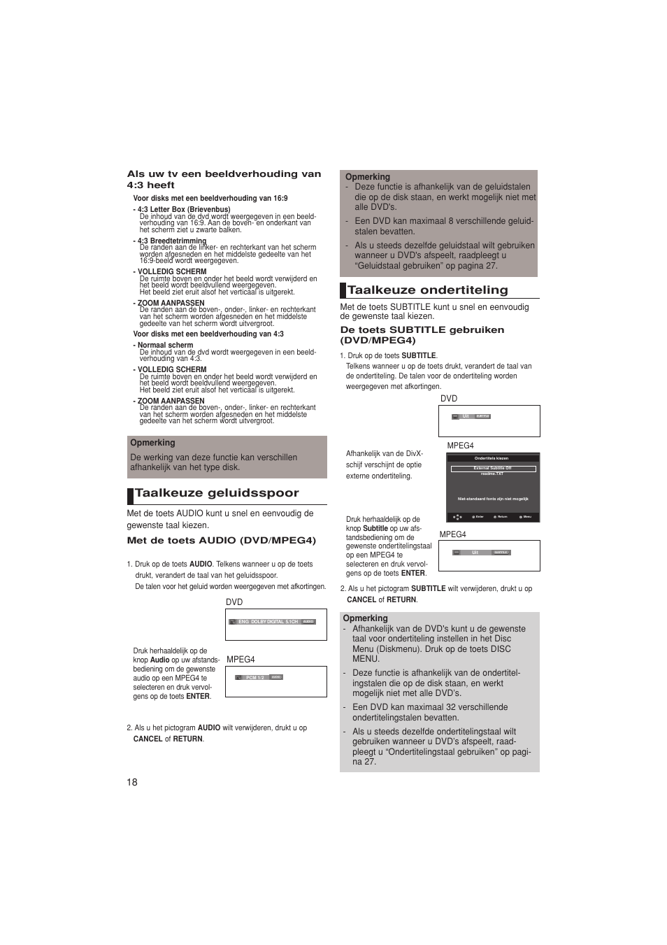 Taalkeuze geluidsspoor, Taalkeuze ondertiteling | Samsung DVD-1080PK User Manual | Page 94 / 156