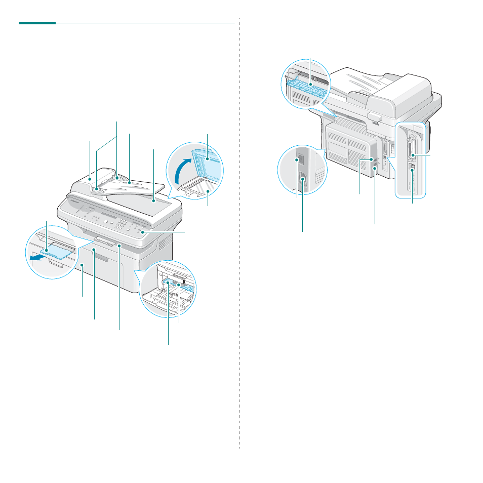 Understanding component locations, Front view, Rear view | Samsung SCX-4321 User Manual | Page 14 / 118