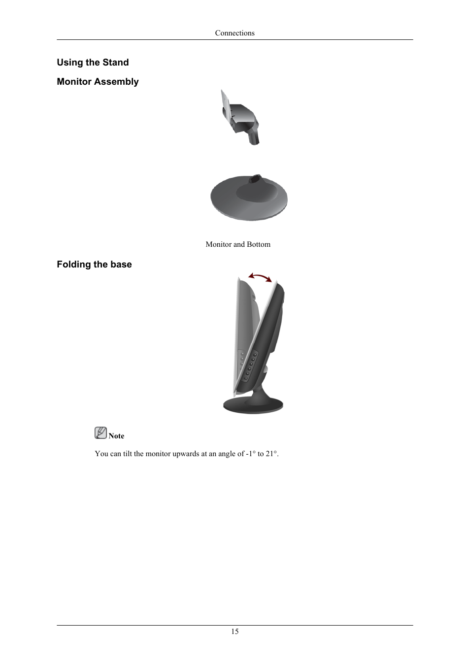 Using the stand, Monitor assembly, Folding the base | Samsung T220G User Manual | Page 8 / 20