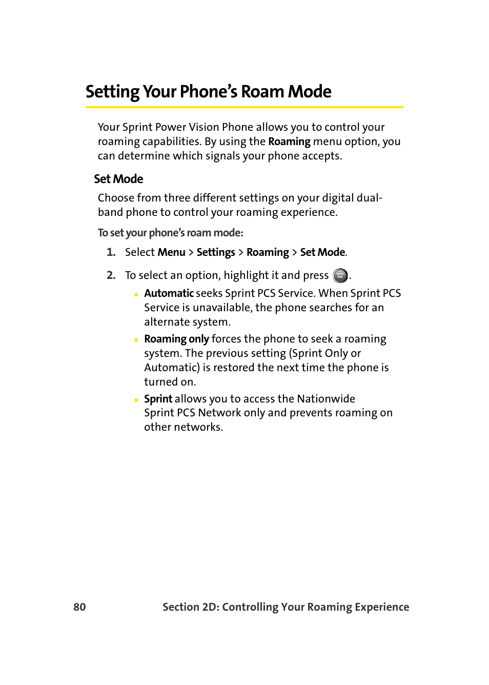 Setting your phone’s roam mode, Set mode | Samsung A900 User Manual | Page 104 / 272