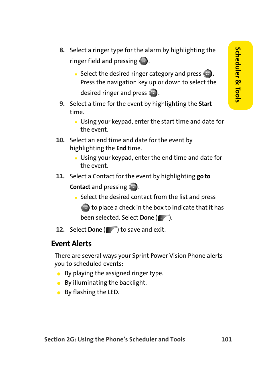 Event alerts, Scheduler & to ols | Samsung A900 User Manual | Page 125 / 272