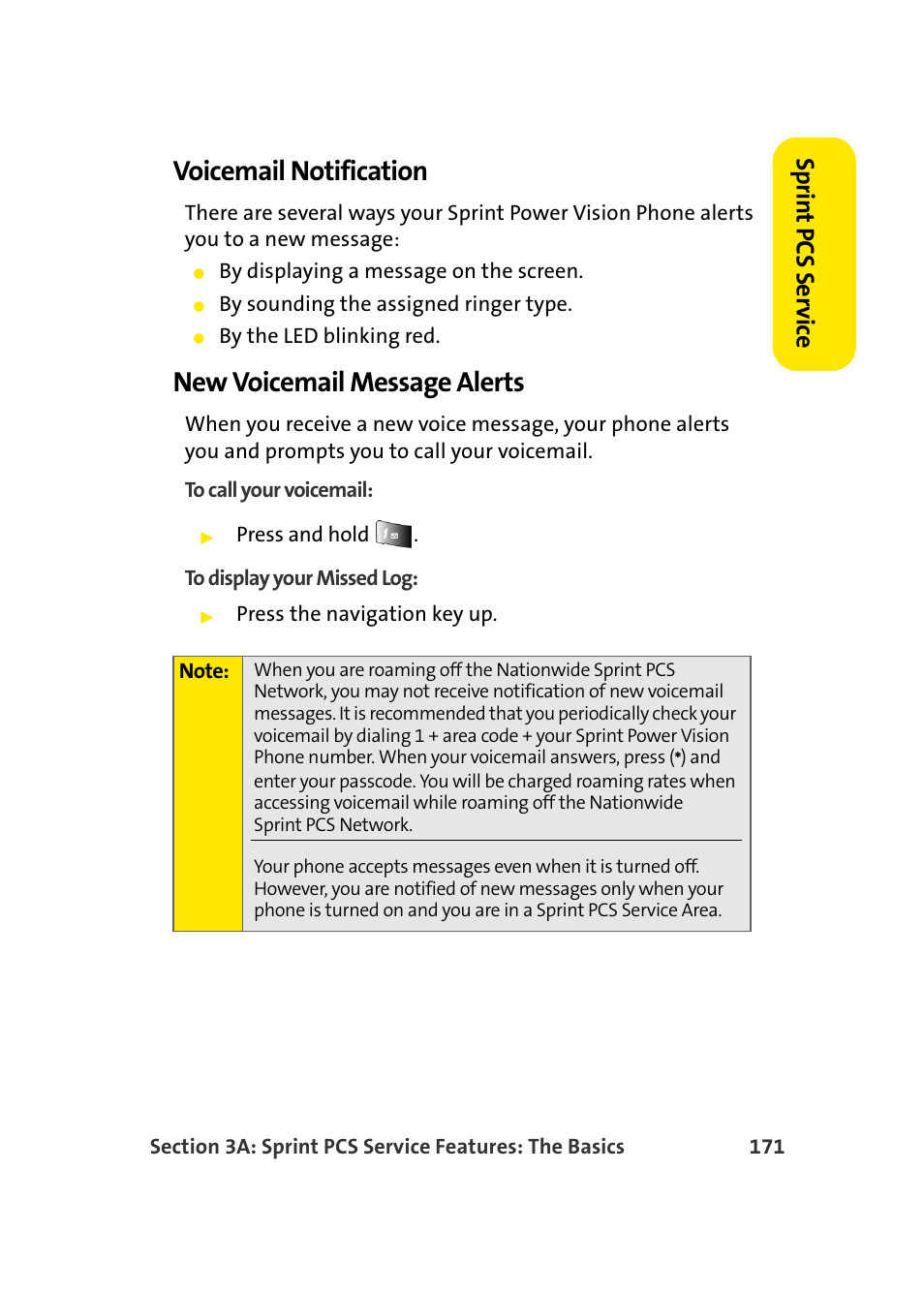 Voicemail notification, New voicemail message alerts, Sprin t pcs se rv ice | Samsung A900 User Manual | Page 195 / 272
