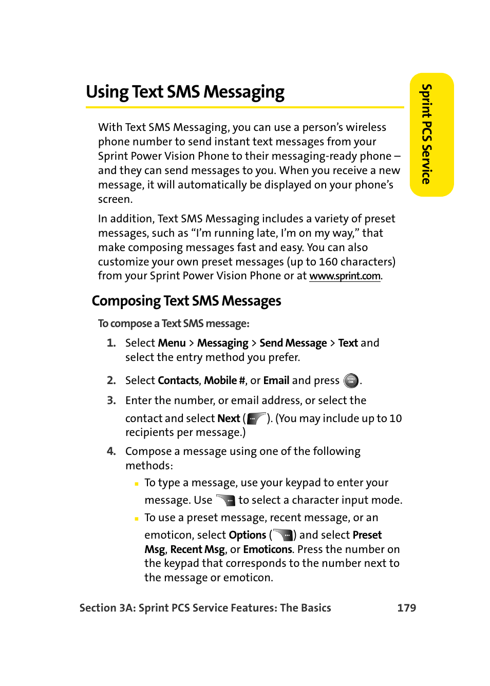 Using text sms messaging, Composing text sms messages | Samsung A900 User Manual | Page 203 / 272