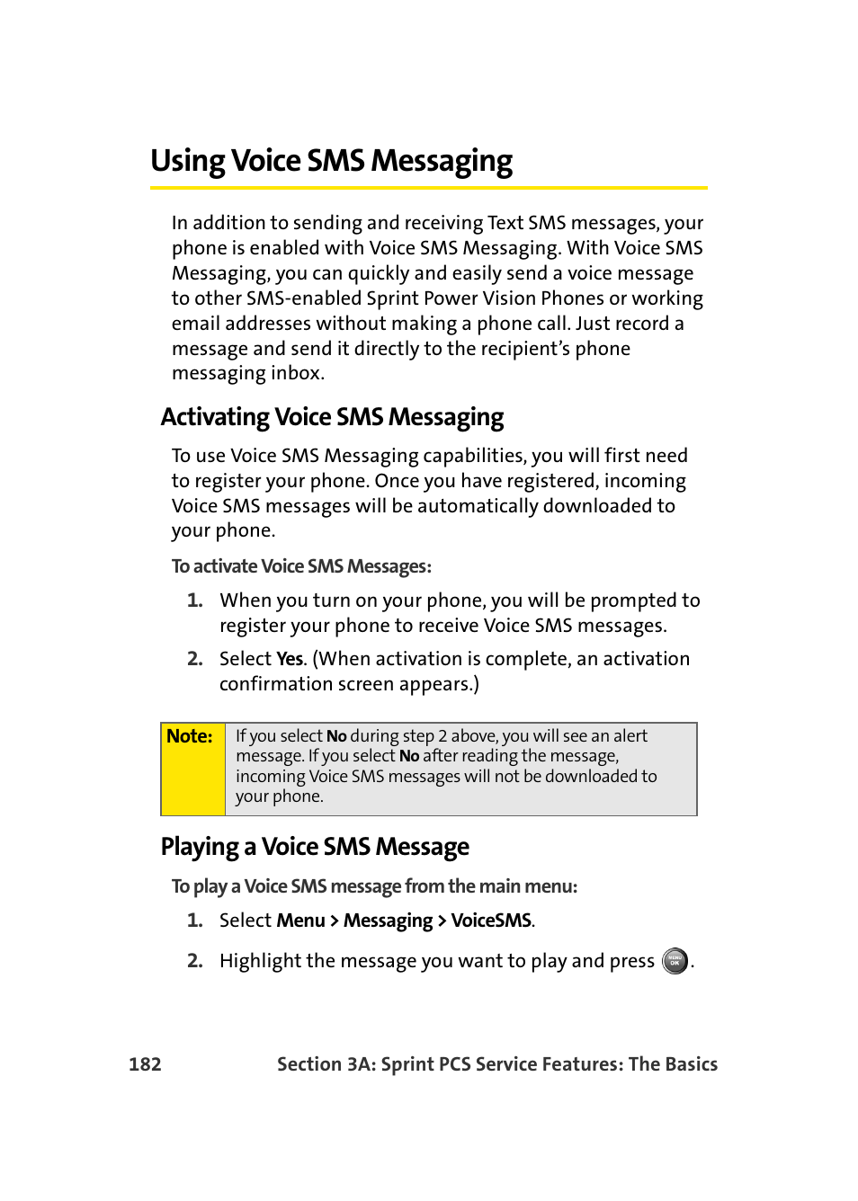 Using voice sms messaging, Activating voice sms messaging, Playing a voice sms message | Samsung A900 User Manual | Page 206 / 272