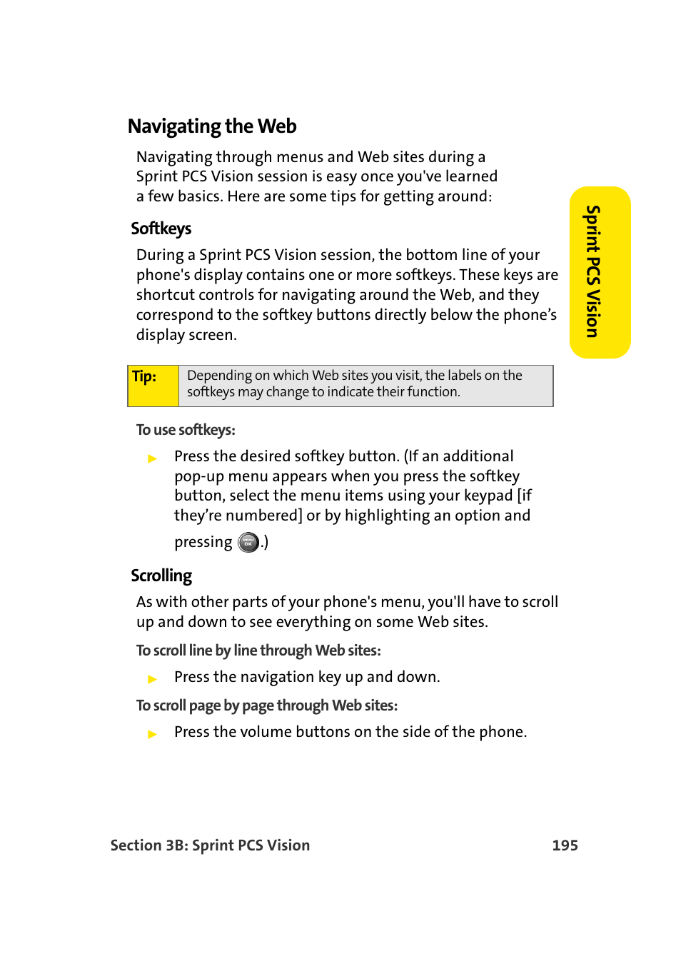 Navigating the web, Spr in t pcs v ision | Samsung A900 User Manual | Page 219 / 272