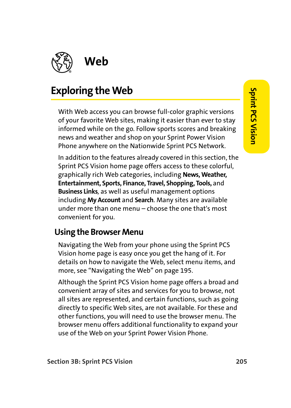 Exploring the web, Using the browser menu | Samsung A900 User Manual | Page 229 / 272
