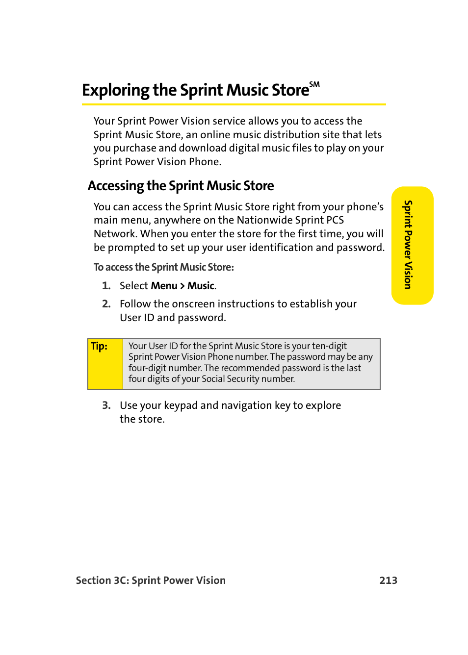 Exploring the sprint music storesm, Accessing the sprint music store, Exploring the sprint music store | Samsung A900 User Manual | Page 237 / 272