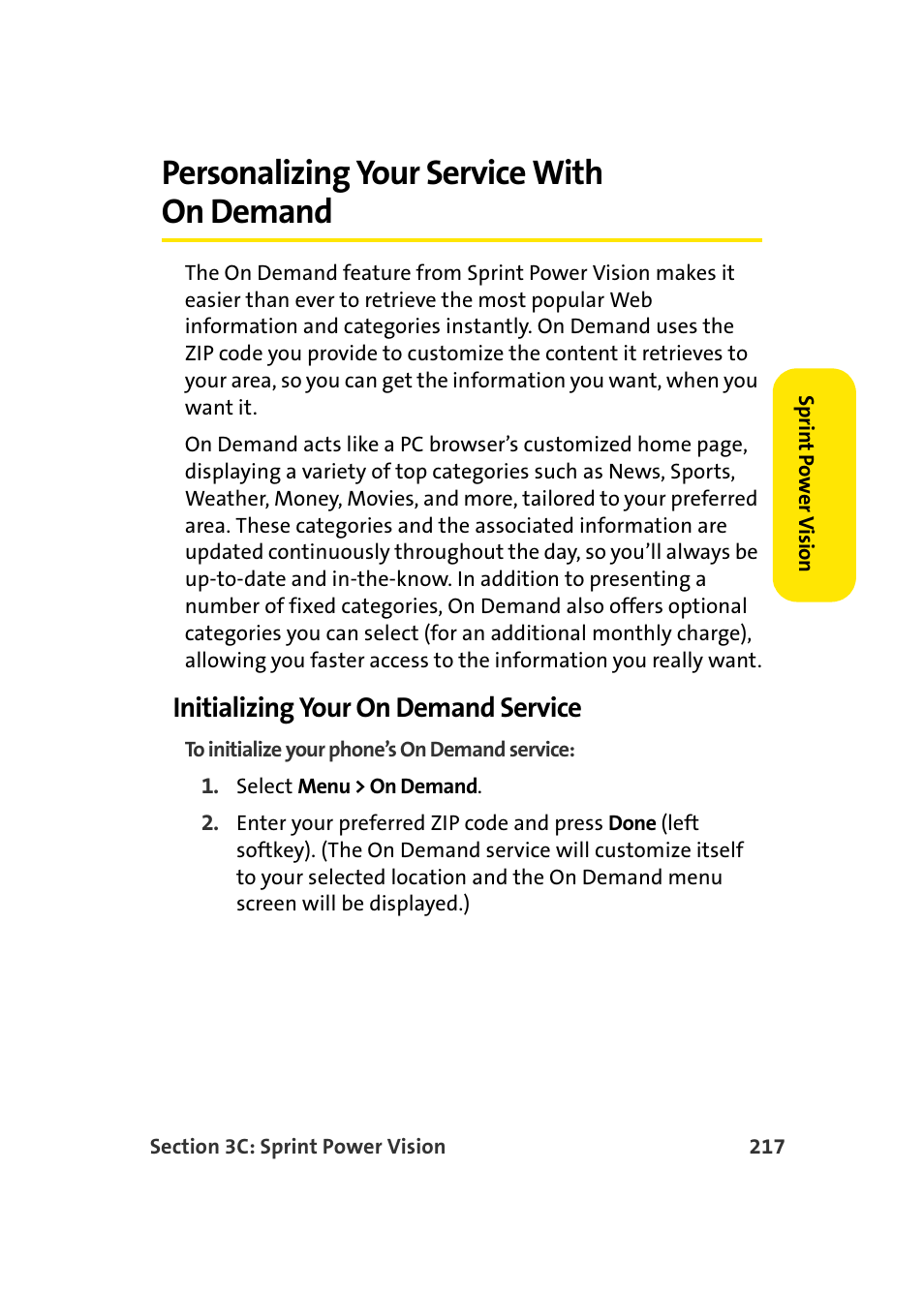 Initializing your on demand service, Personalizing your service with on demand | Samsung A900 User Manual | Page 241 / 272