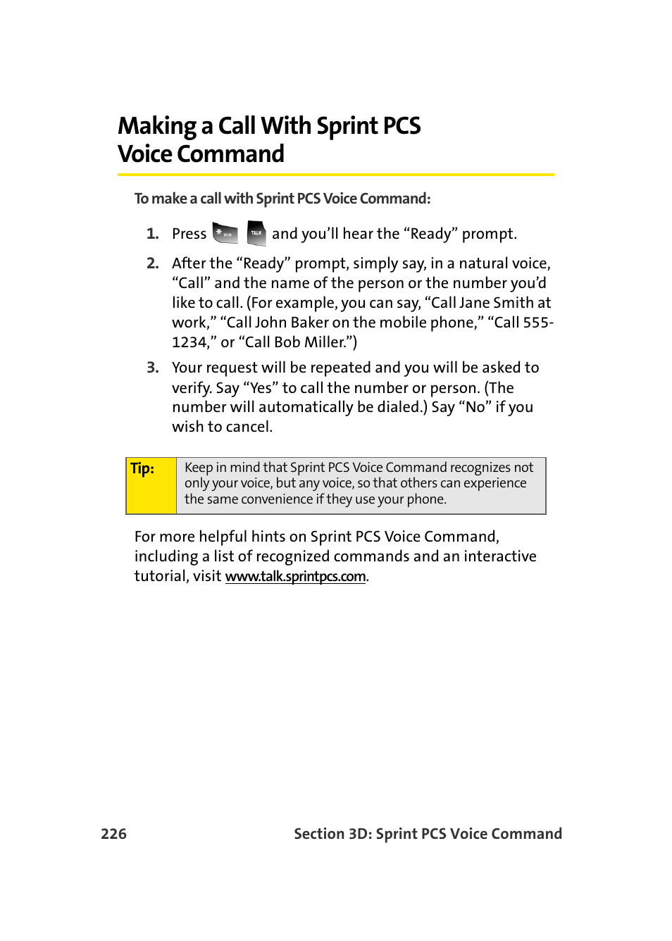 Making a call with sprint pcs voice command | Samsung A900 User Manual | Page 250 / 272
