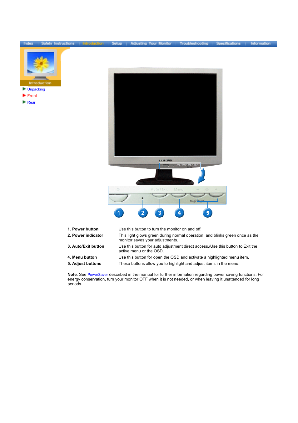 Front | Samsung 173VT User Manual | Page 10 / 41