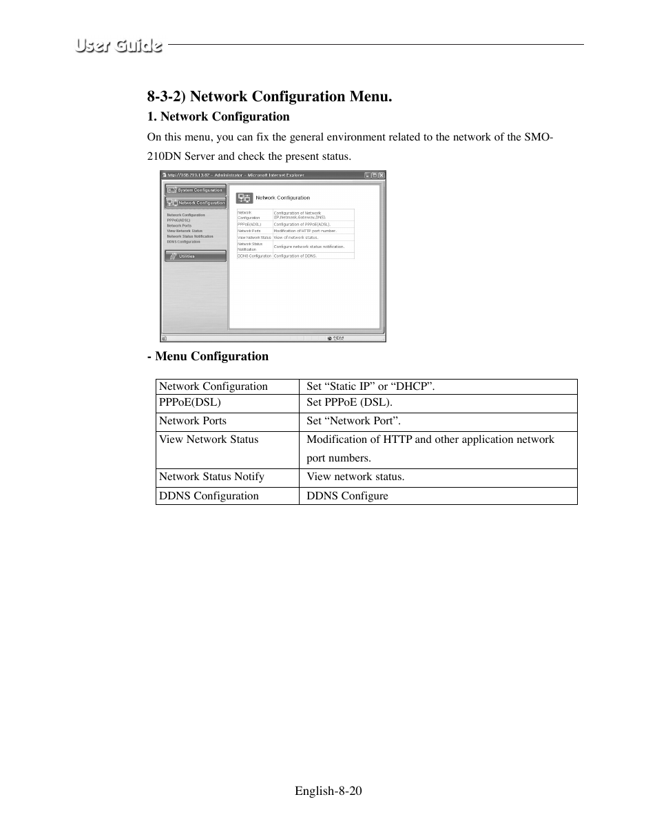 3-2) network configuration menu | Samsung SMO-210DN User Manual | Page 102 / 138