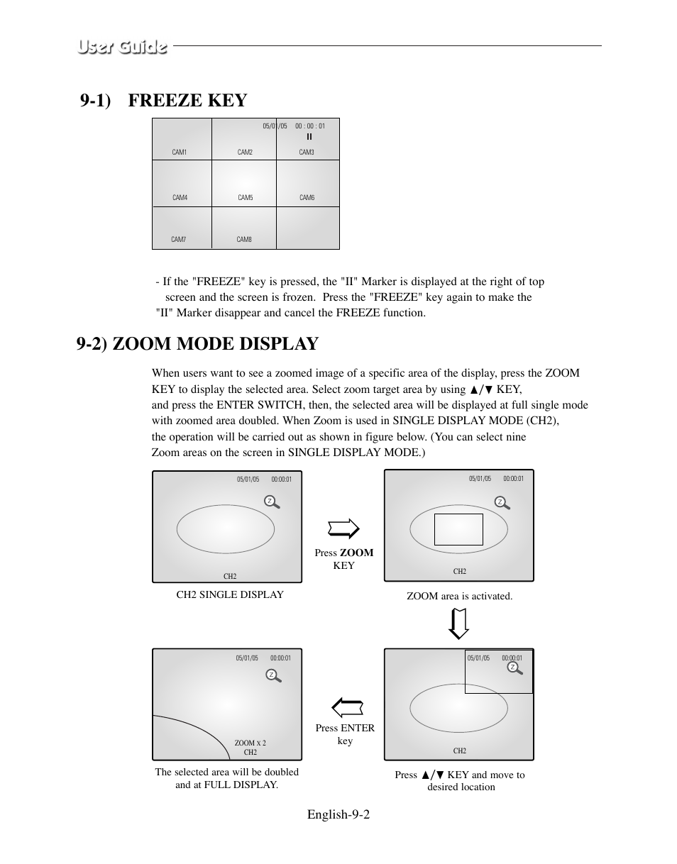 1) freeze key, 2) zoom mode display | Samsung SMO-210DN User Manual | Page 118 / 138