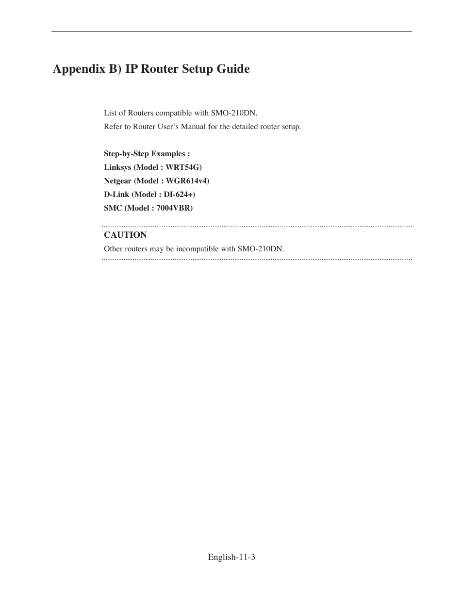 Ip router setup guide, Appendix b) ip router setup guide | Samsung SMO-210DN User Manual | Page 133 / 138
