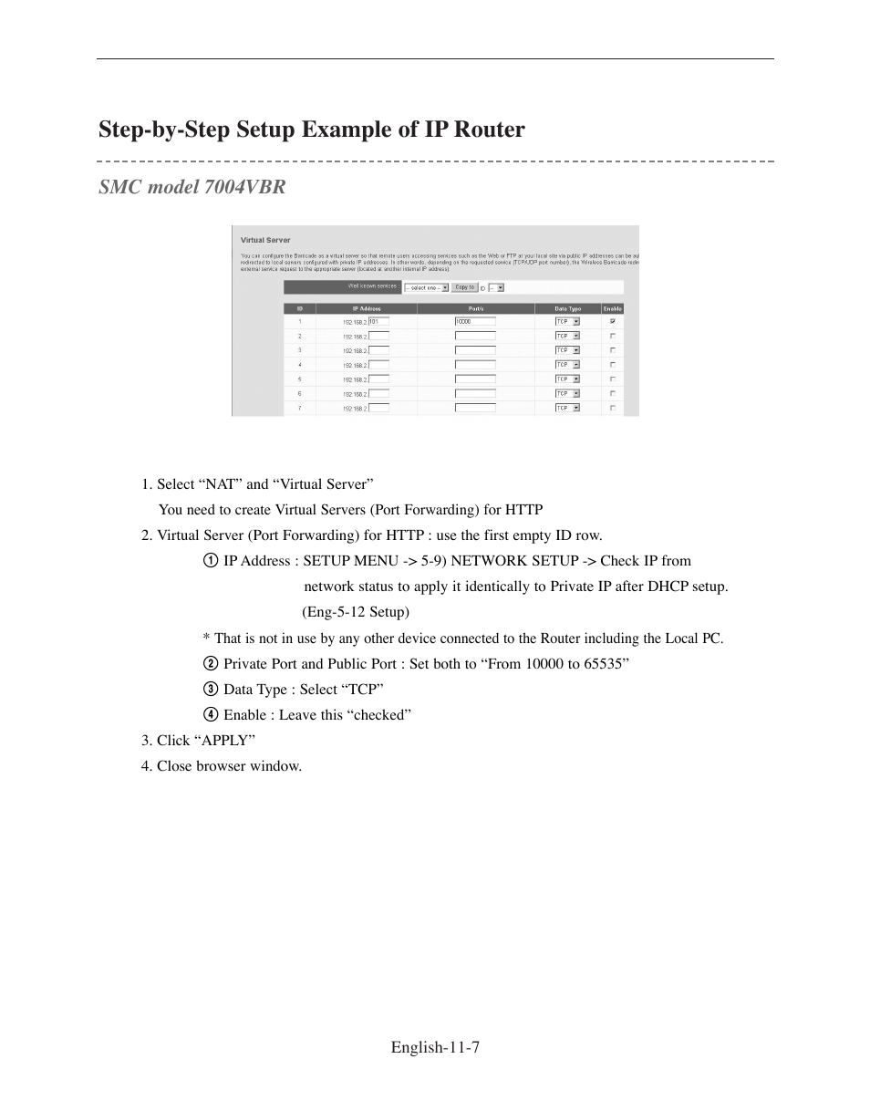 Step-by-step setup example of ip router, Smc model 7004vbr | Samsung SMO-210DN User Manual | Page 137 / 138