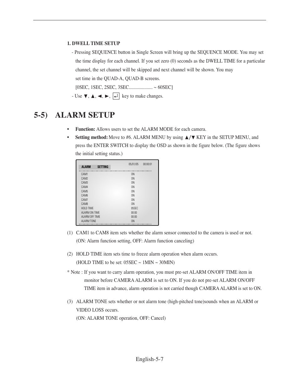5) alarm setup, English-5-7 | Samsung SMO-210DN User Manual | Page 55 / 138
