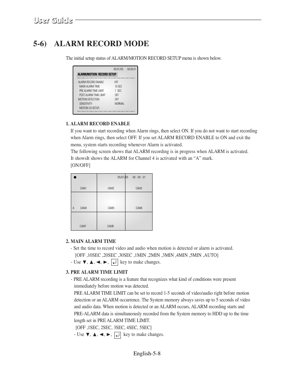 6) alarm record mode, English-5-8 | Samsung SMO-210DN User Manual | Page 56 / 138