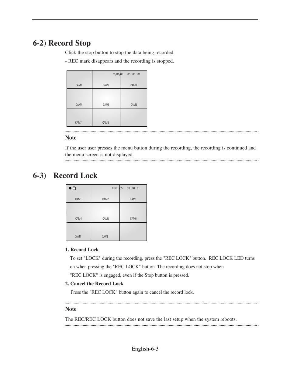 2) record stop, 3) record lock, English-6-3 | Samsung SMO-210DN User Manual | Page 73 / 138