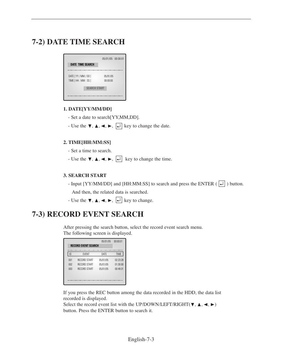 2) date time search, 3) record event search | Samsung SMO-210DN User Manual | Page 77 / 138