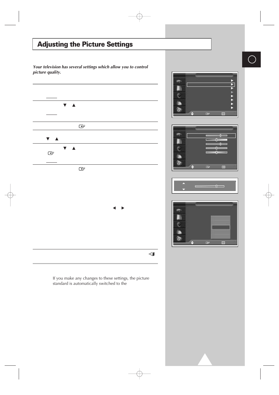 Adjusting the picture settings | Samsung 4240 User Manual | Page 27 / 68