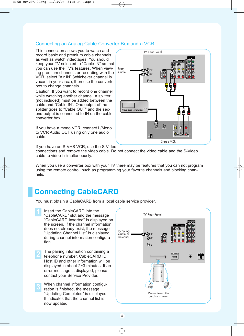 Connecting cablecard 1 2 | Samsung HL-P5067W User Manual | Page 4 / 16
