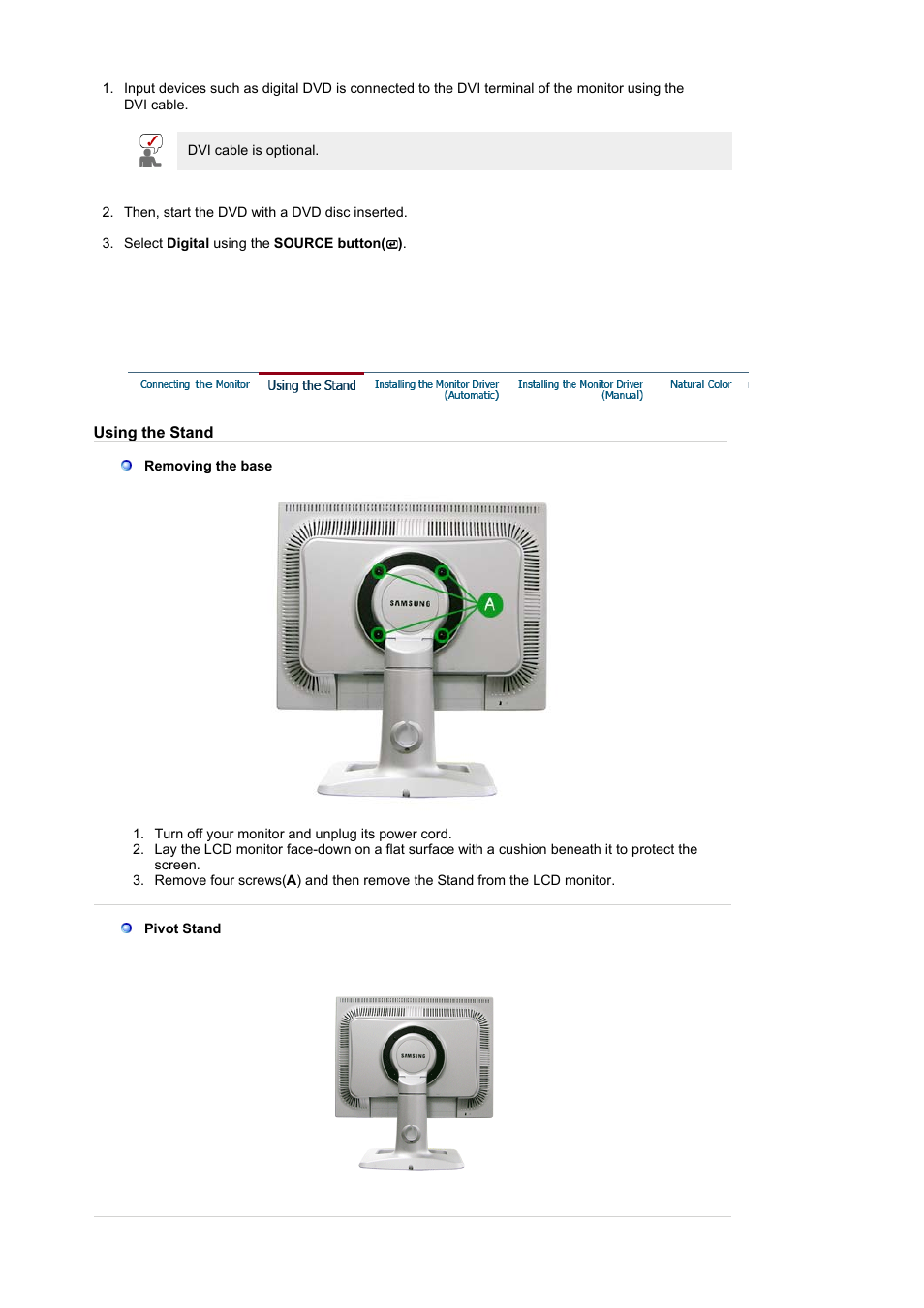 Using the stand | Samsung 204Ts User Manual | Page 16 / 76