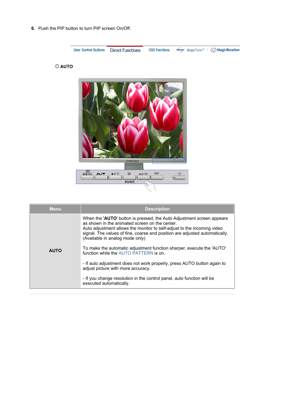 Direct function, Auto | Samsung 204Ts User Manual | Page 25 / 76