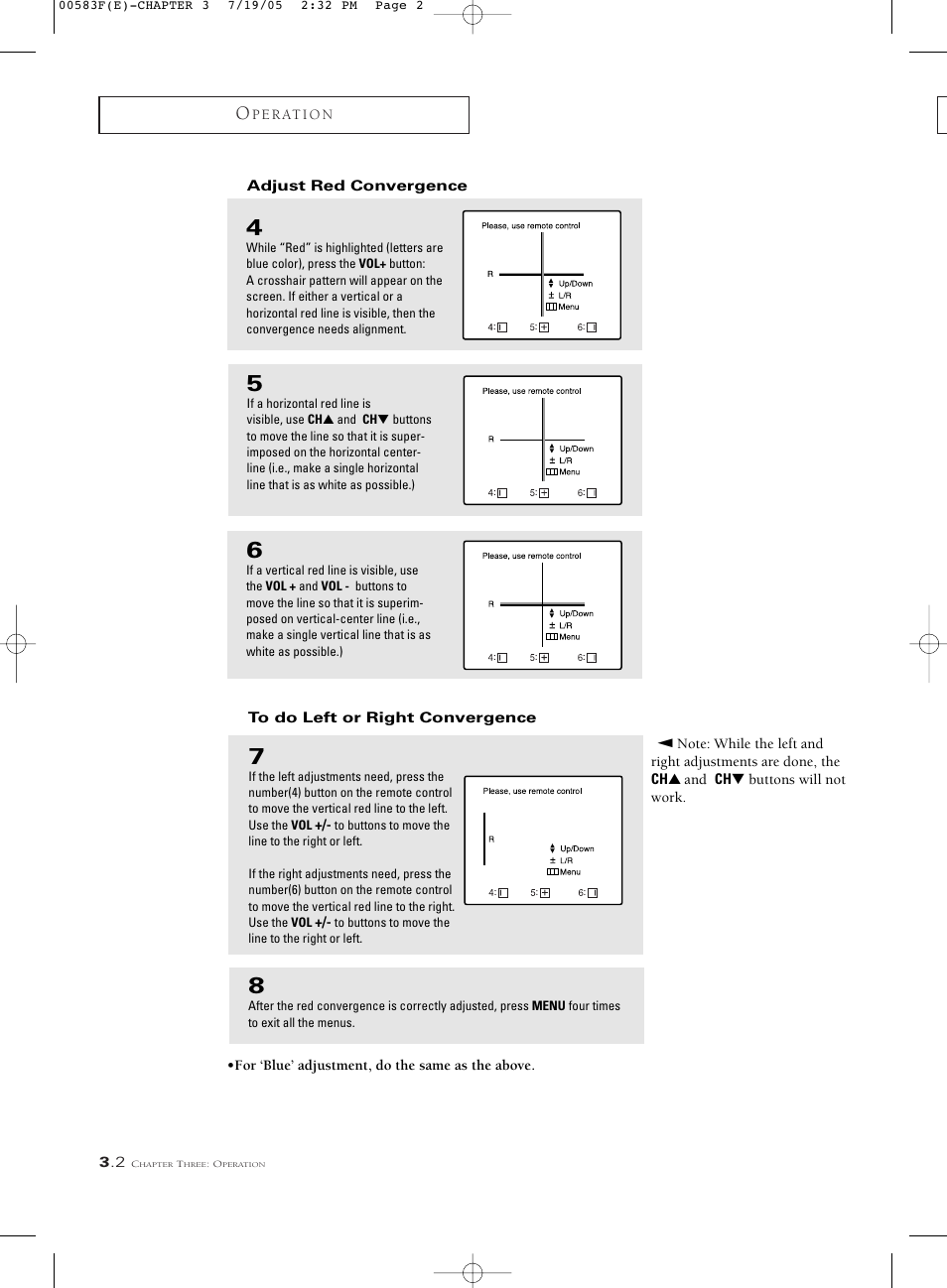 Adjust red convergence, To do left or right convergence | Samsung Tantus PCK 6115R User Manual | Page 24 / 58