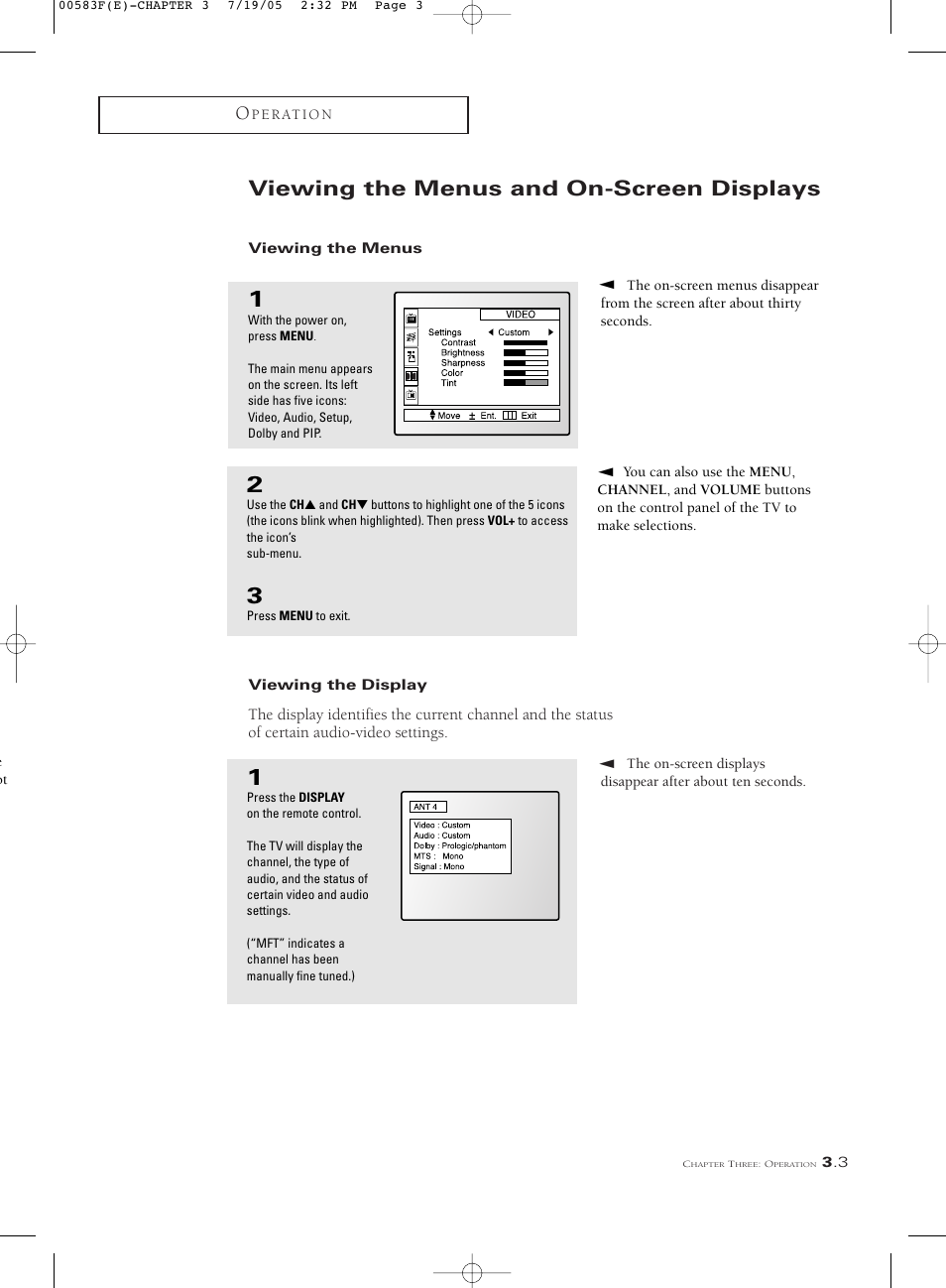 Viewing the menus and on-screen displays, Viewing the menus, Viewing the display | Samsung Tantus PCK 6115R User Manual | Page 25 / 58