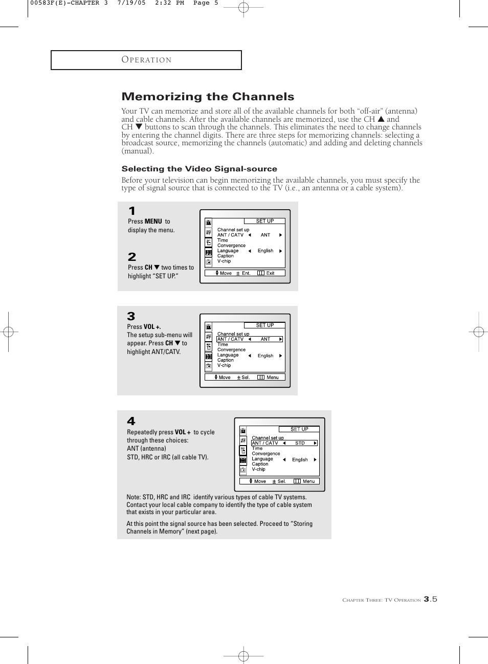 Memorizing the channels, Selecting the video signal-source | Samsung Tantus PCK 6115R User Manual | Page 27 / 58