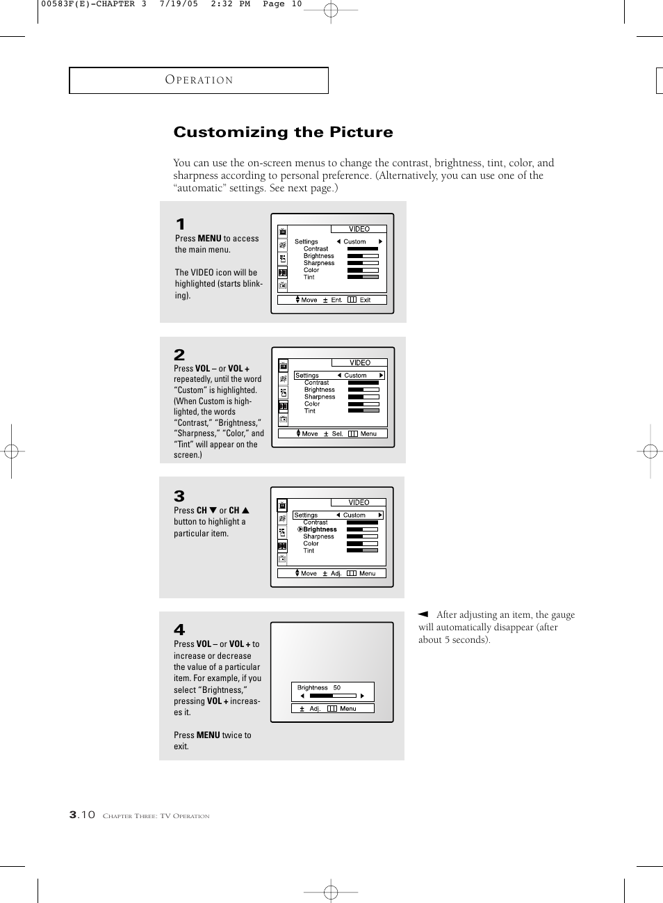 Customizing the picture | Samsung Tantus PCK 6115R User Manual | Page 32 / 58