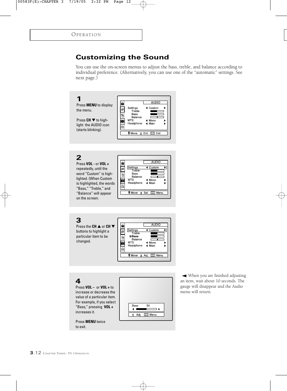 Customizing the sound | Samsung Tantus PCK 6115R User Manual | Page 34 / 58