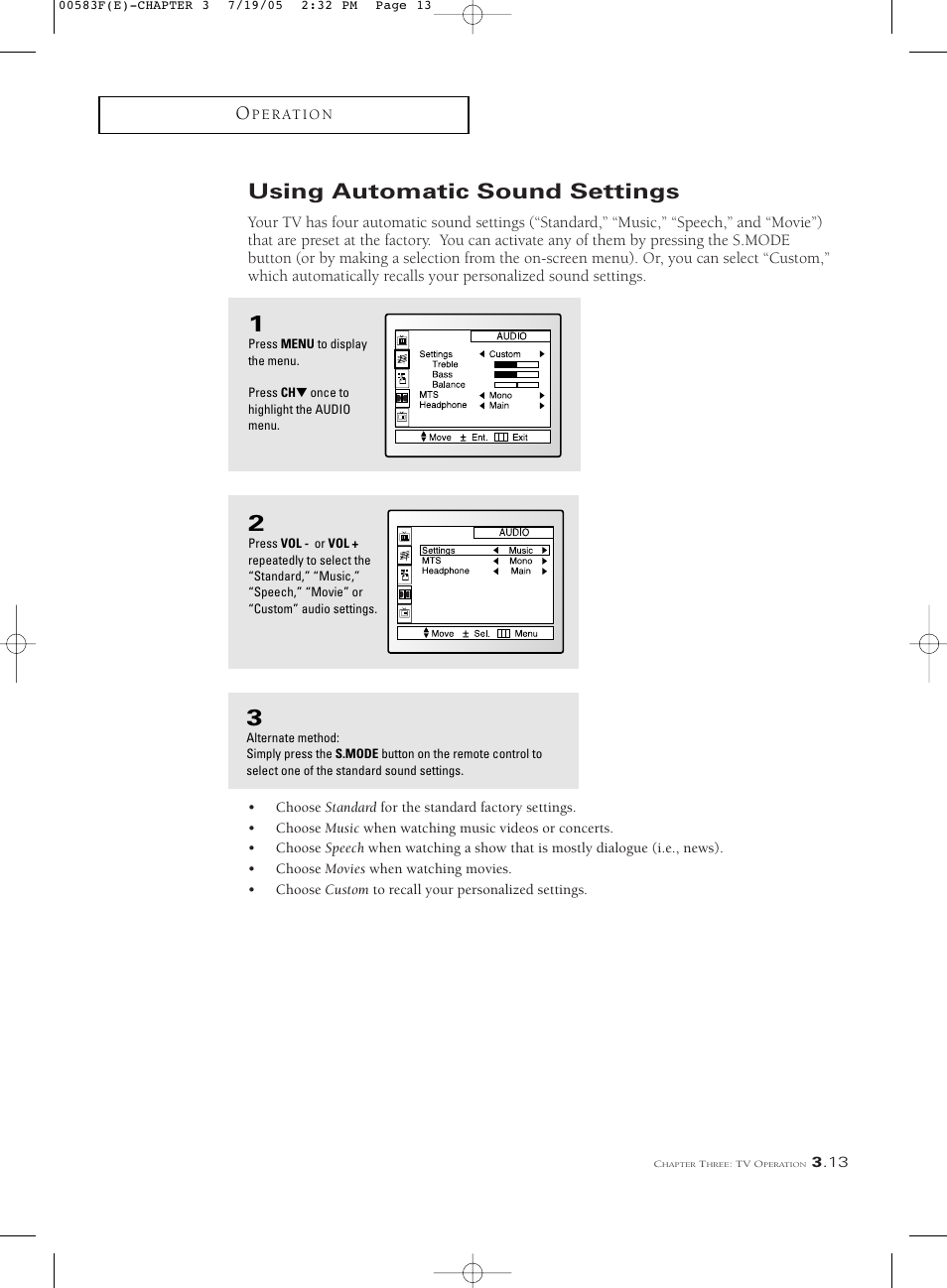 Using automatic sound settings | Samsung Tantus PCK 6115R User Manual | Page 35 / 58