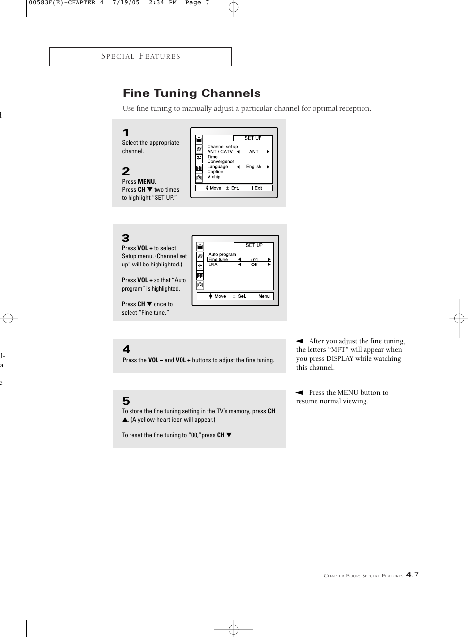 Fine tuning channels | Samsung Tantus PCK 6115R User Manual | Page 43 / 58