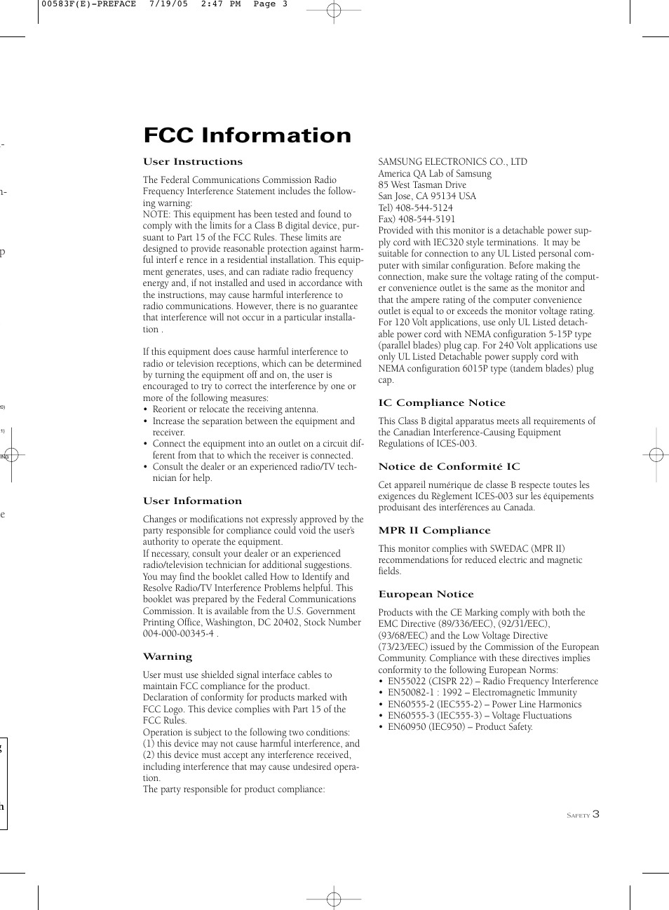Fcc information | Samsung Tantus PCK 6115R User Manual | Page 5 / 58