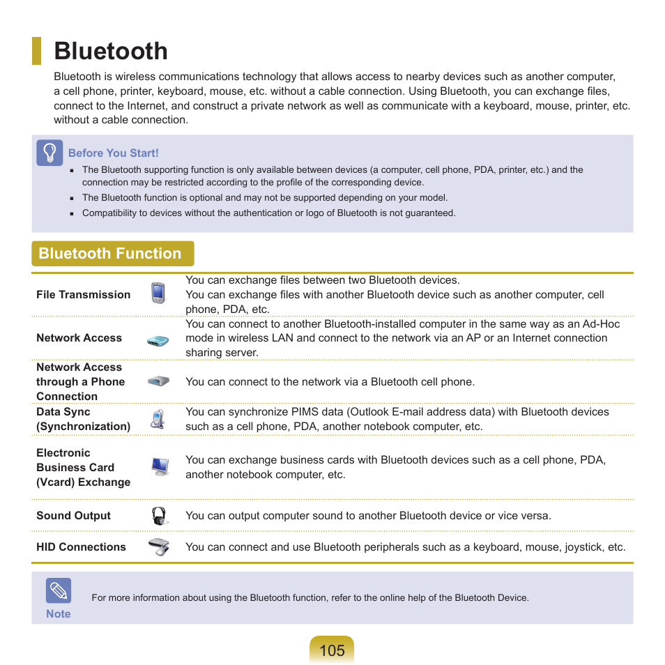 Bluetooth, Bluetooth function | Samsung M60 User Manual | Page 106 / 201