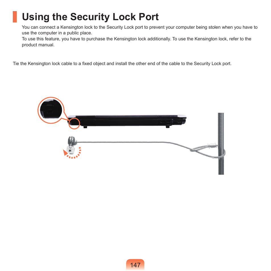 Using the security lock port | Samsung M60 User Manual | Page 148 / 201