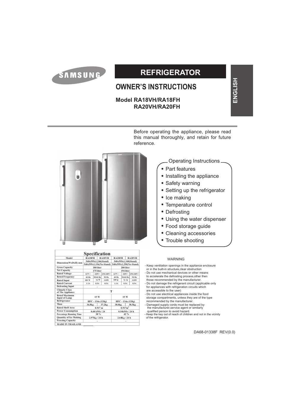 Samsung RA18FH User Manual | 8 pages