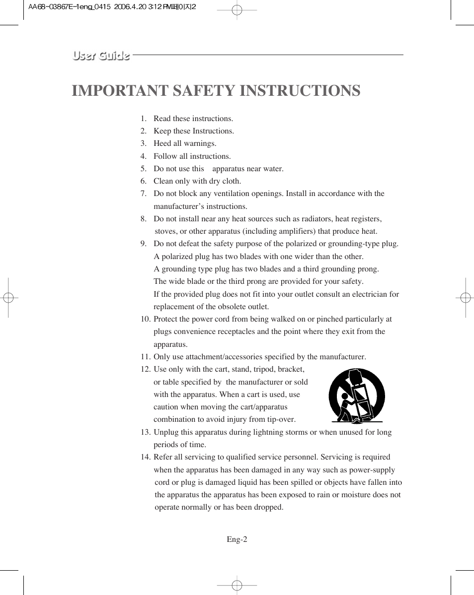 Important safety instructions | Samsung SMO-XAAV User Manual | Page 2 / 105