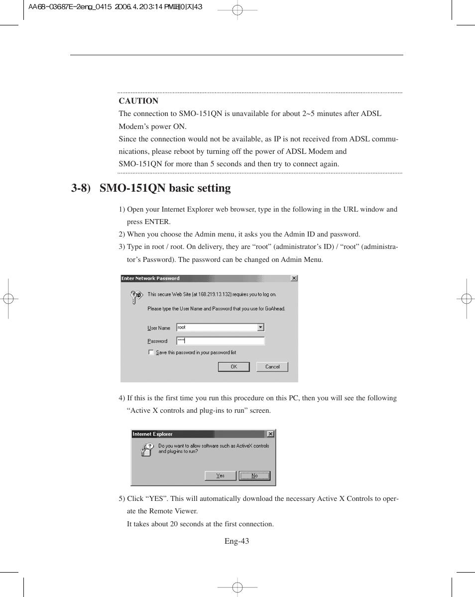 8) smo-151qn basic setting | Samsung SMO-XAAV User Manual | Page 43 / 105