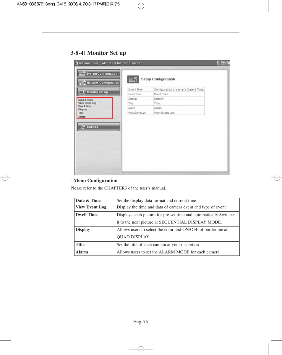 8-4) monitor set up | Samsung SMO-XAAV User Manual | Page 75 / 105