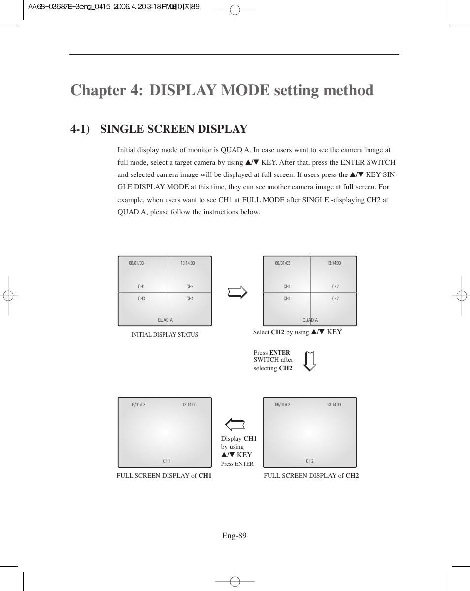 Chapter 4: display mode setting method, 1) single screen display | Samsung SMO-XAAV User Manual | Page 89 / 105