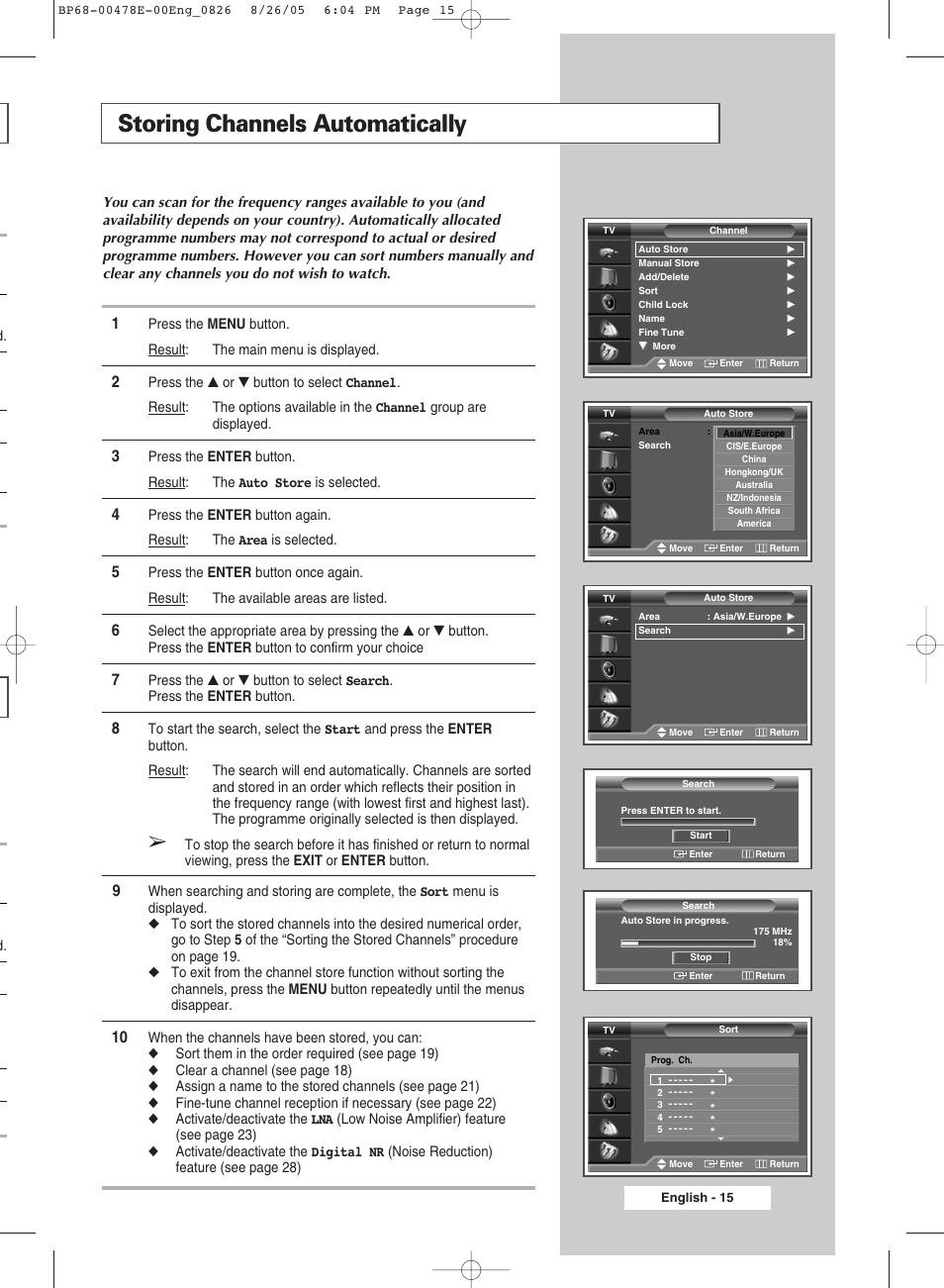 Using your television, Storing channels automatically | Samsung DLP TV SP46L6HX User Manual | Page 15 / 64