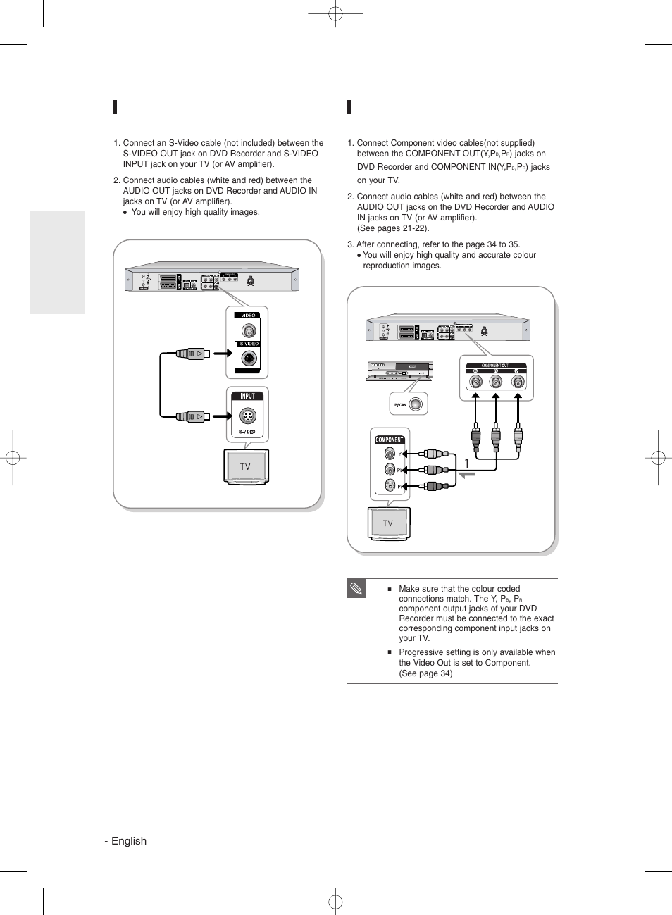 Case 2 : connecting to an s-video output jack, Case 3 : component video output jacks, English | Samsung DVDR131 User Manual | Page 20 / 93