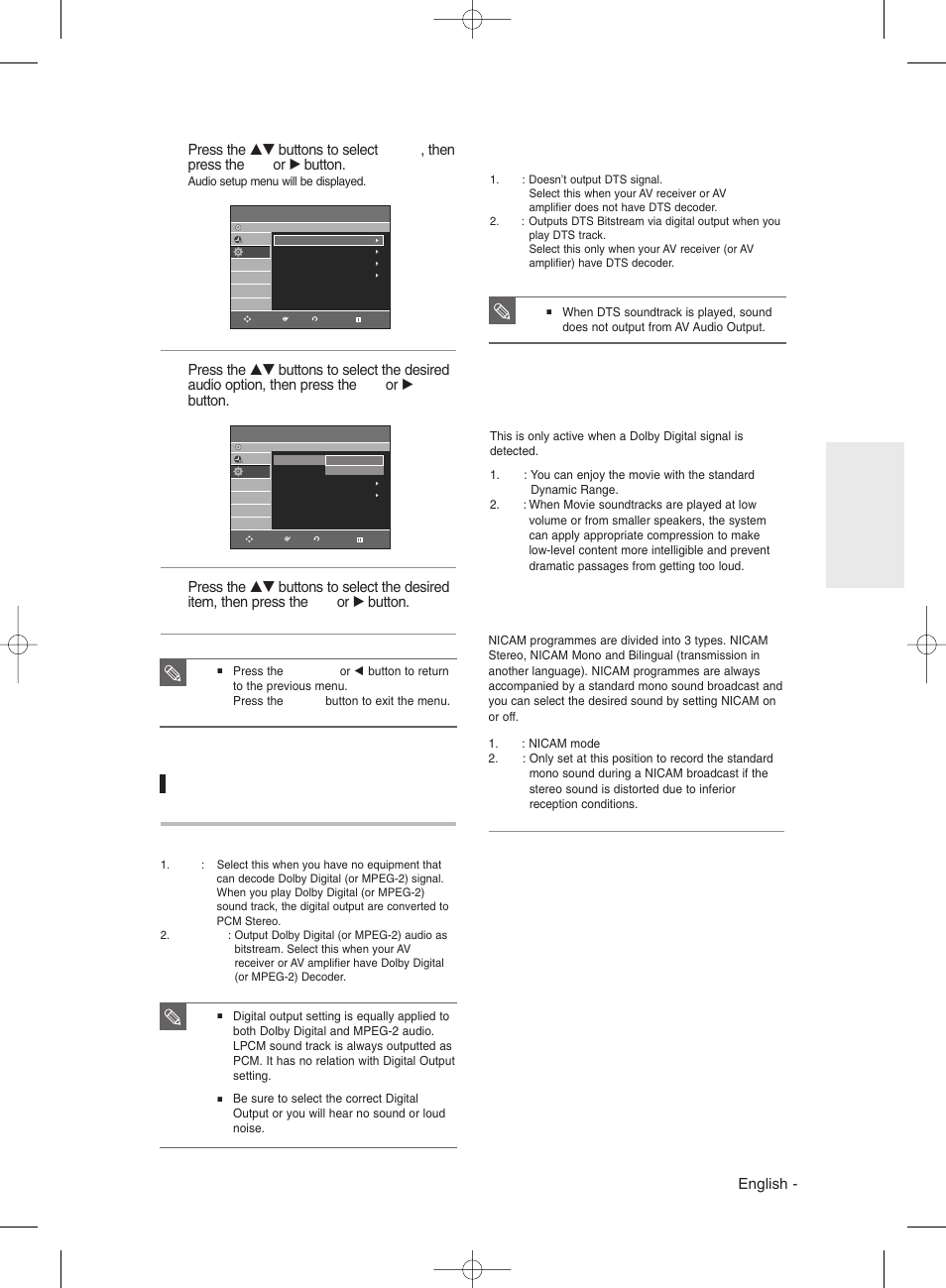 Audio options, English | Samsung DVDR131 User Manual | Page 33 / 93