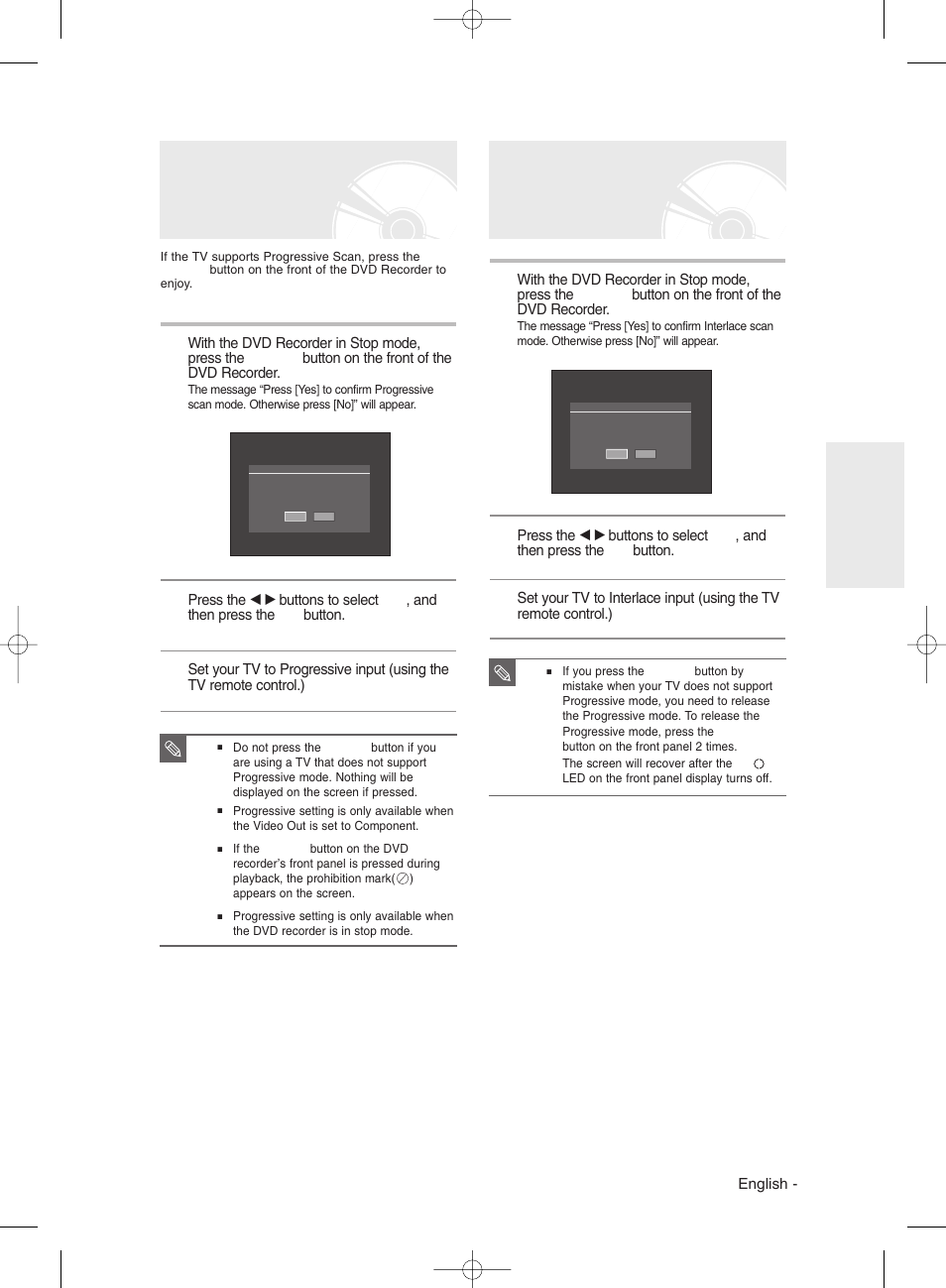 Setting up the progressive scan, Canceling the progressive scan | Samsung DVDR131 User Manual | Page 35 / 93