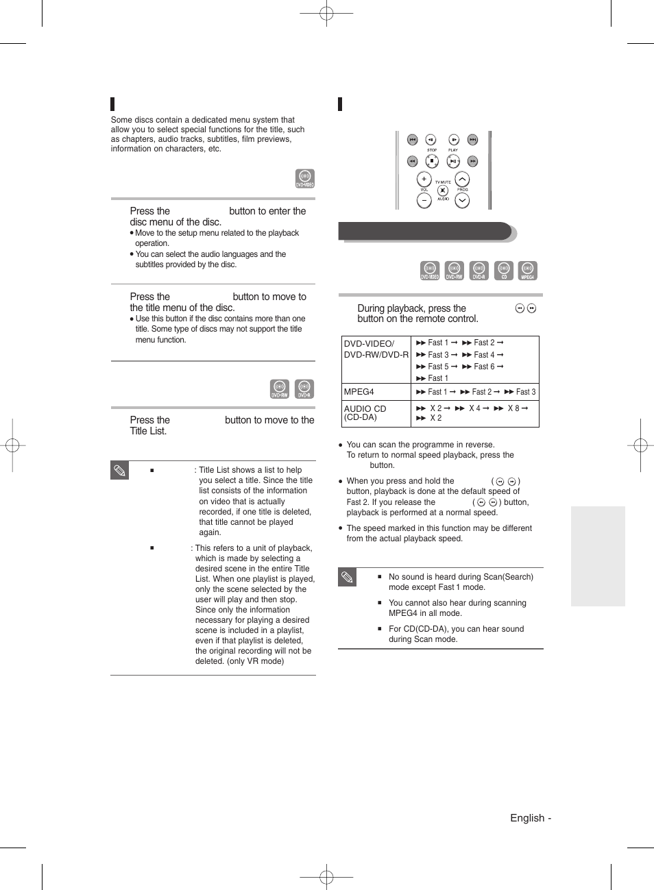 Using the disc menu & title menu, Using the search functions | Samsung DVDR131 User Manual | Page 51 / 93
