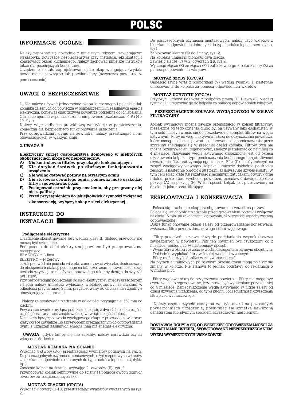 Polsc, 16 informacje ogólne, Uwagi o bezpieczeñstwie | Instrukcje do instalacji, Eksploatacja i konserwacja | Ardo SPEEDY User Manual | Page 16 / 24